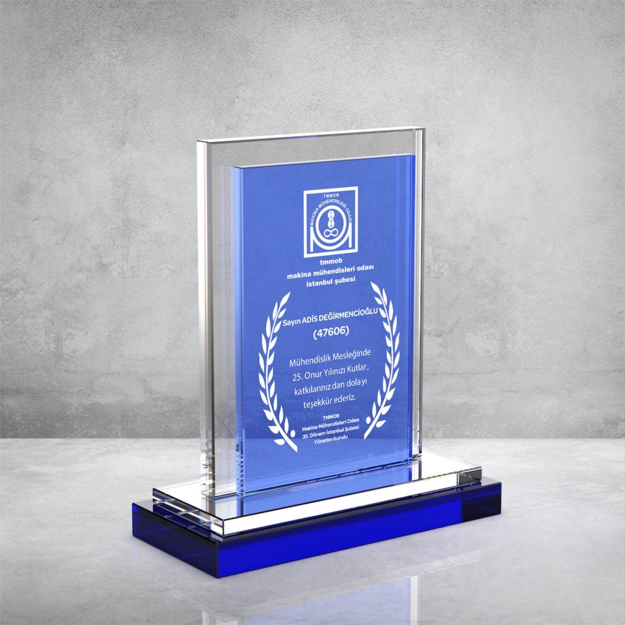 PB892 Mavi Camlı Kristal Plaket plaket modeli