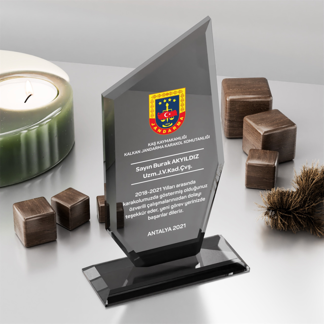 PB322-Füme Kristal Plaket plaket görseli